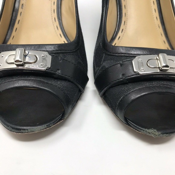 Coach Thea Wedge Heel Pumps Black Peep Toe - Picture 3 of 8